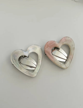 Celluloid heart hairpin marble mini claw clip