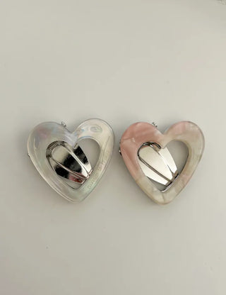 Celluloid heart hairpin marble mini claw clip
