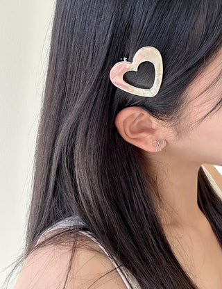 Celluloid heart hairpin marble mini claw clip