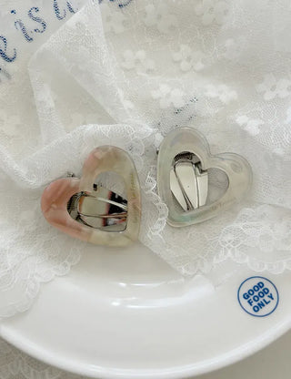 Celluloid heart hairpin marble mini claw clip