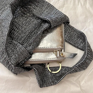 Cowhide Silver Zipper Card Wallet Keyring Mini Pouch