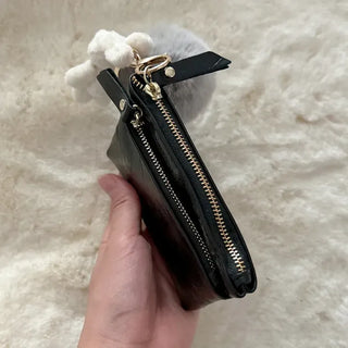 Cowhide Silver Zipper Card Wallet Keyring Mini Pouch