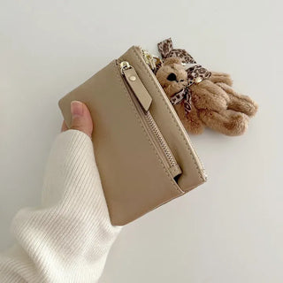 Cowhide Silver Zipper Card Wallet Keyring Mini Pouch