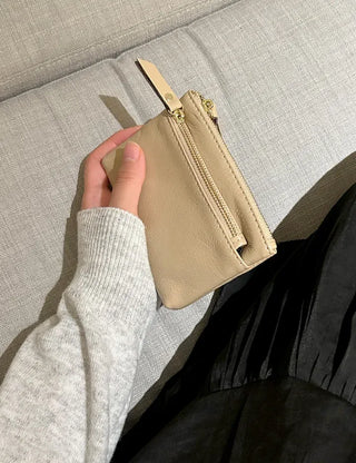 Cowhide Silver Zipper Card Wallet Keyring Mini Pouch