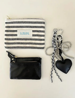 Cowhide Silver Zipper Card Wallet Keyring Mini Pouch