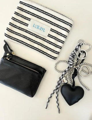 Cowhide Silver Zipper Card Wallet Keyring Mini Pouch