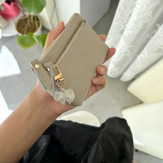 Cowhide Silver Zipper Card Wallet Keyring Mini Pouch