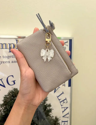 Cowhide Silver Zipper Card Wallet Keyring Mini Pouch