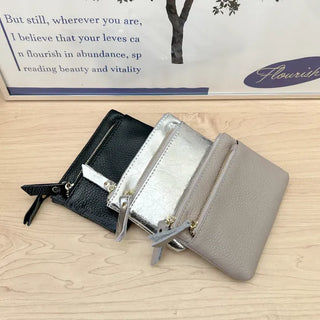 Cowhide Silver Zipper Card Wallet Keyring Mini Pouch