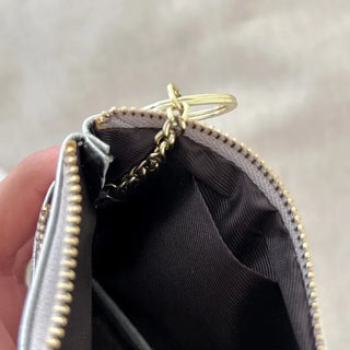 Cowhide Silver Zipper Card Wallet Keyring Mini Pouch