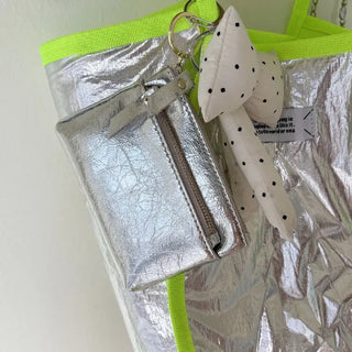 Cowhide Silver Zipper Card Wallet Keyring Mini Pouch