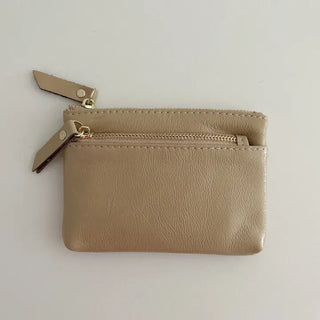 Cowhide Silver Zipper Card Wallet Keyring Mini Pouch