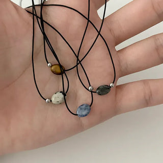 Gemstone cord necklace surgical steel knot cord beads