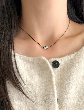 Gemstone cord necklace surgical steel knot cord beads
