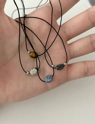 Gemstone cord necklace surgical steel knot cord beads