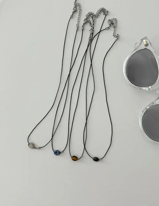 Gemstone cord necklace surgical steel knot cord beads