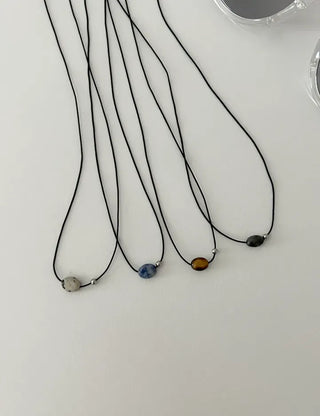 Gemstone cord necklace surgical steel knot cord beads