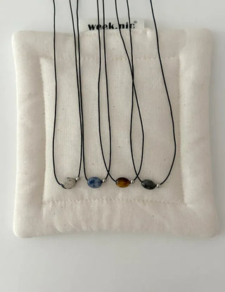 Gemstone cord necklace surgical steel knot cord beads