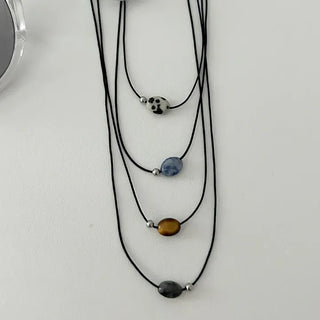 Gemstone cord necklace surgical steel knot cord beads