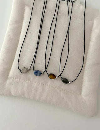 Gemstone cord necklace surgical steel knot cord beads