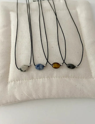 Gemstone cord necklace surgical steel knot cord beads