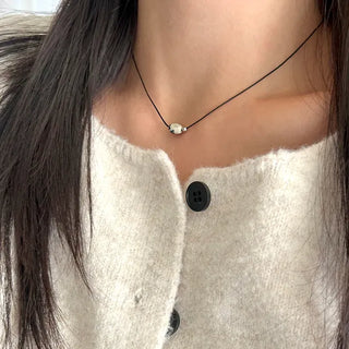 Gemstone cord necklace surgical steel knot cord beads