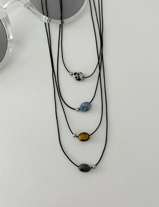 Gemstone cord necklace surgical steel knot cord beads