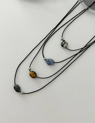 Gemstone cord necklace surgical steel knot cord beads
