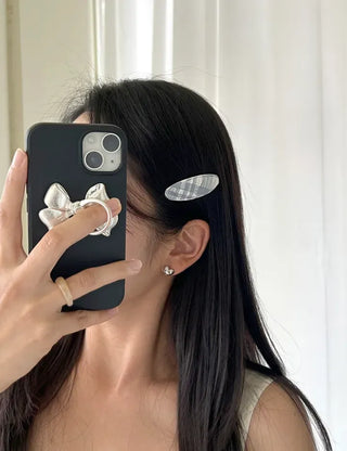 1+1 Set Round Snap Clip Check Mini Bangs Clip