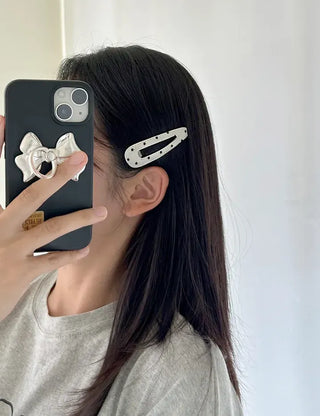 1+1 Set Round Snap Clip Check Mini Bangs Clip