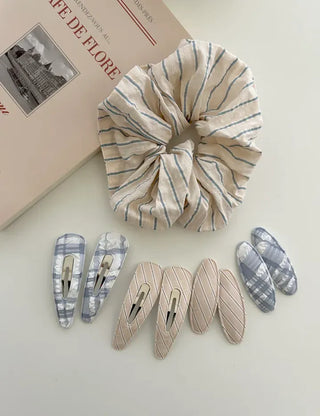 1+1 Set Round Snap Clip Check Mini Bangs Clip