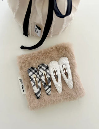 1+1 Set Round Snap Clip Check Mini Bangs Clip