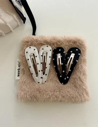 1+1 Set Round Snap Clip Check Mini Bangs Clip