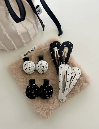 1+1 Set Round Snap Clip Check Mini Bangs Clip