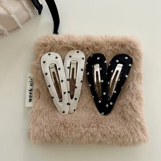 1+1 Set Round Snap Clip Check Mini Bangs Clip