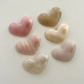 Creamy Heart Hairpin Marble Mini Claw Clip