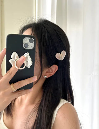 Creamy Heart Hairpin Marble Mini Claw Clip