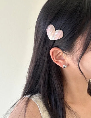 Creamy Heart Hairpin Marble Mini Claw Clip