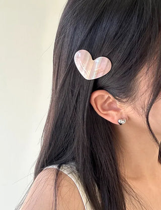 Creamy Heart Hairpin Marble Mini Claw Clip