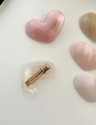 Creamy Heart Hairpin Marble Mini Claw Clip