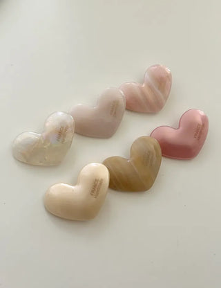 Creamy Heart Hairpin Marble Mini Claw Clip