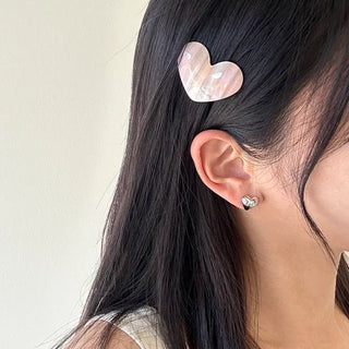 Creamy Heart Hairpin Marble Mini Claw Clip