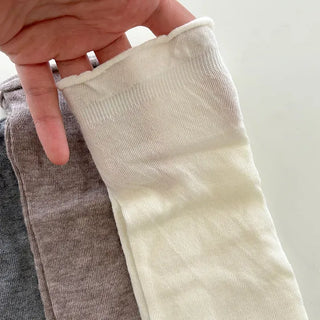Frilled plain women's socks, loose-fit knit socks, mid-calf socks
