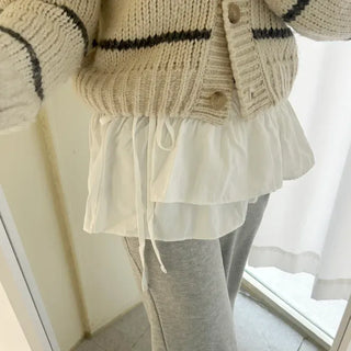 Double frill layered mini ribbon wrap skirt
