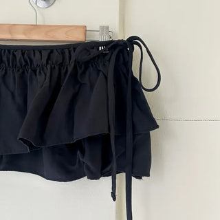 Double frill layered mini ribbon wrap skirt