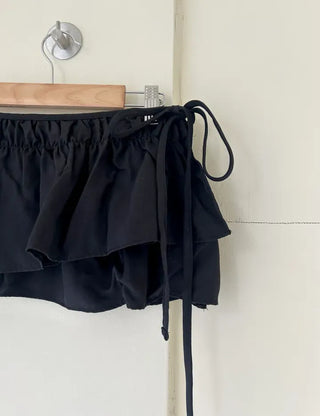 Double frill layered mini ribbon wrap skirt
