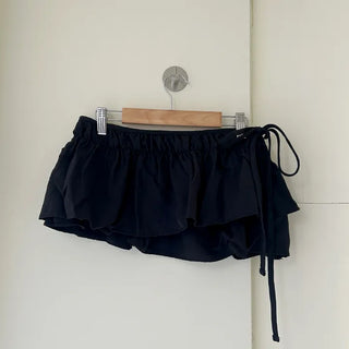 Double frill layered mini ribbon wrap skirt