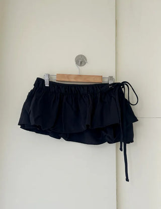Double frill layered mini ribbon wrap skirt