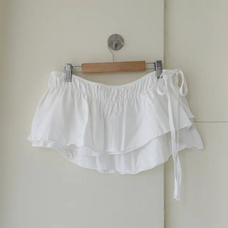 Double frill layered mini ribbon wrap skirt