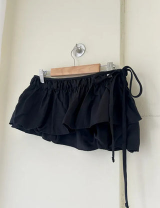 Double frill layered mini ribbon wrap skirt